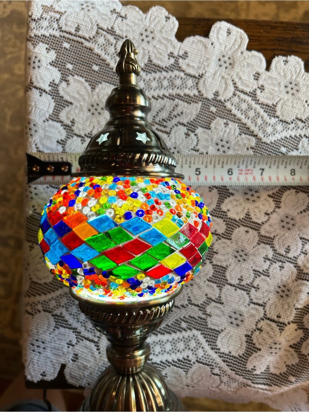 Colorful Mosaic Glass Table Lamp - Vibrant Multicolor Globe - Picture 2 of 7